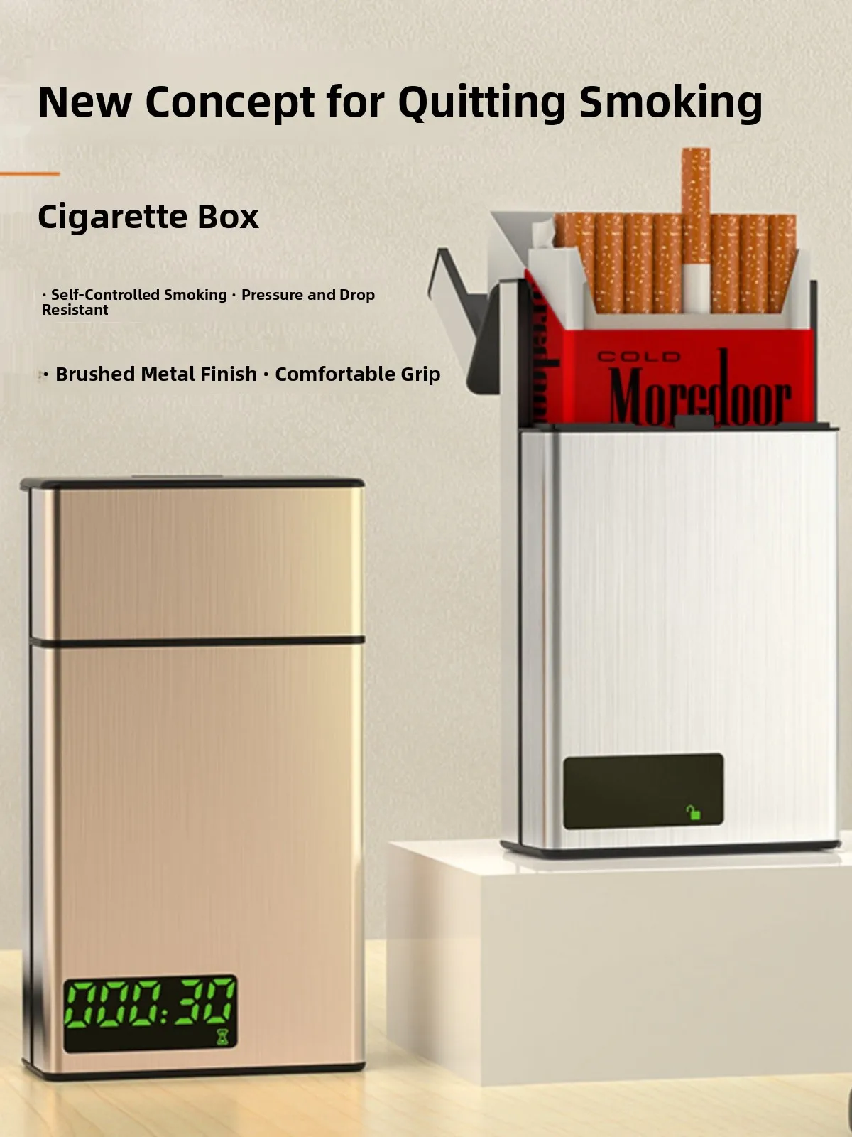 

Умный портативный футляр для сигарет из матового алюминиевого сплава с таймером и замком, вмещает 20 сигарет, удобный в использовании