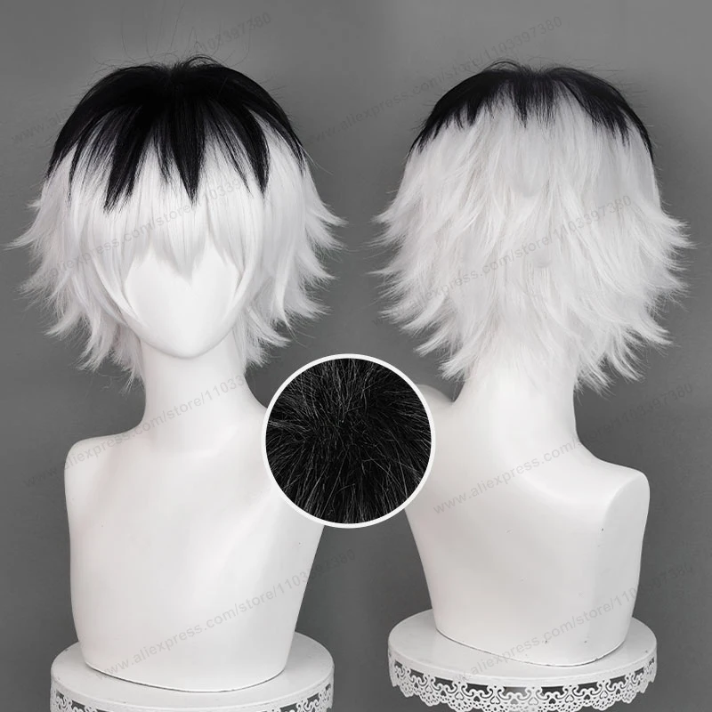 Sasaki Haise peruka do cosplay 30cm krótkie srebrno-białe czarne włosy męskie Anime żaroodporne peruki syntetyczne