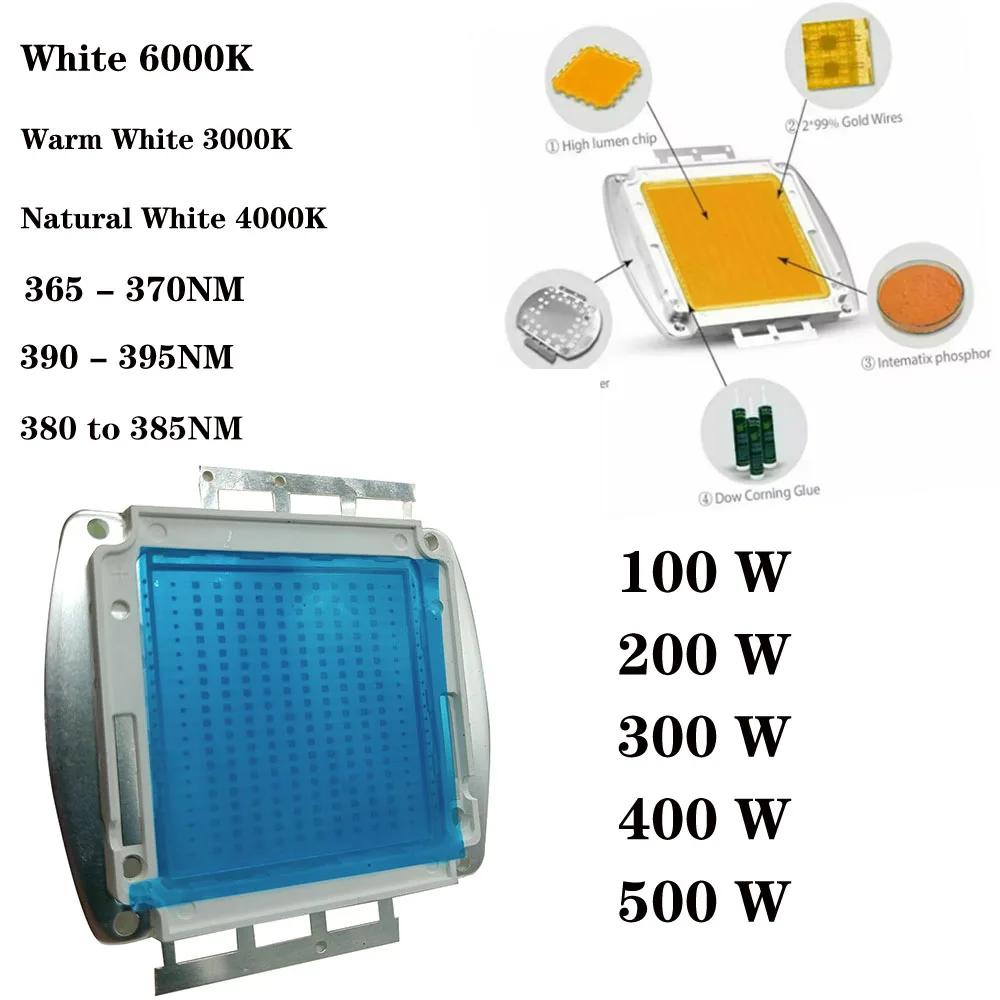 100W 200W 300W 400W 500W LED COB Bulb Chip UV Purple Ultraviolet Lamp 390nm 395nm 400nm 405nm 415NM 420NM 430NM