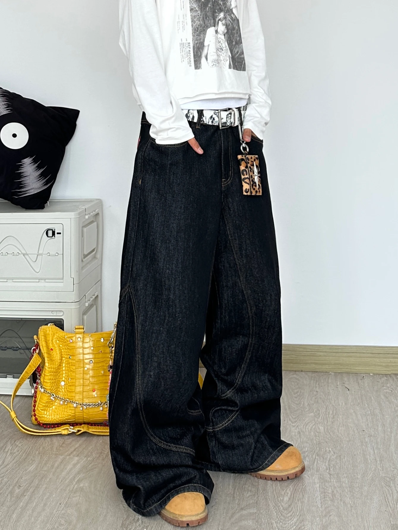 Men's Jeans Retro Y2K Streetwear Wide Pants, Cute Letter Embroidery For Boys And Girls, Casual Men's Denim Trousers, All Seasons