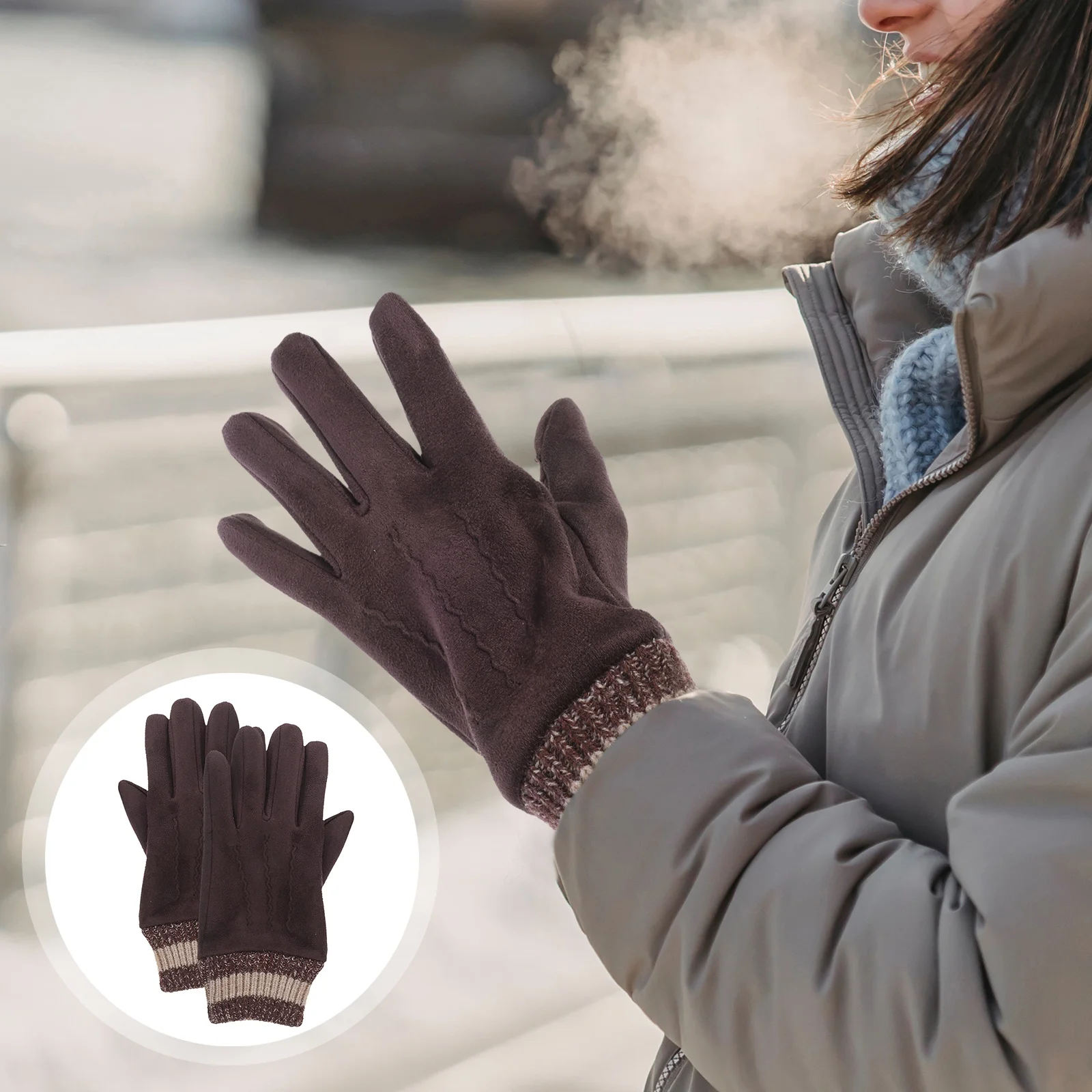 

1 пара теплых перчаток с сенсорным экраном, зимние замшевые перчатки с полным пальцем для верховой езды, вождения, спорта на открытом воздухе, мужские зимние варежки