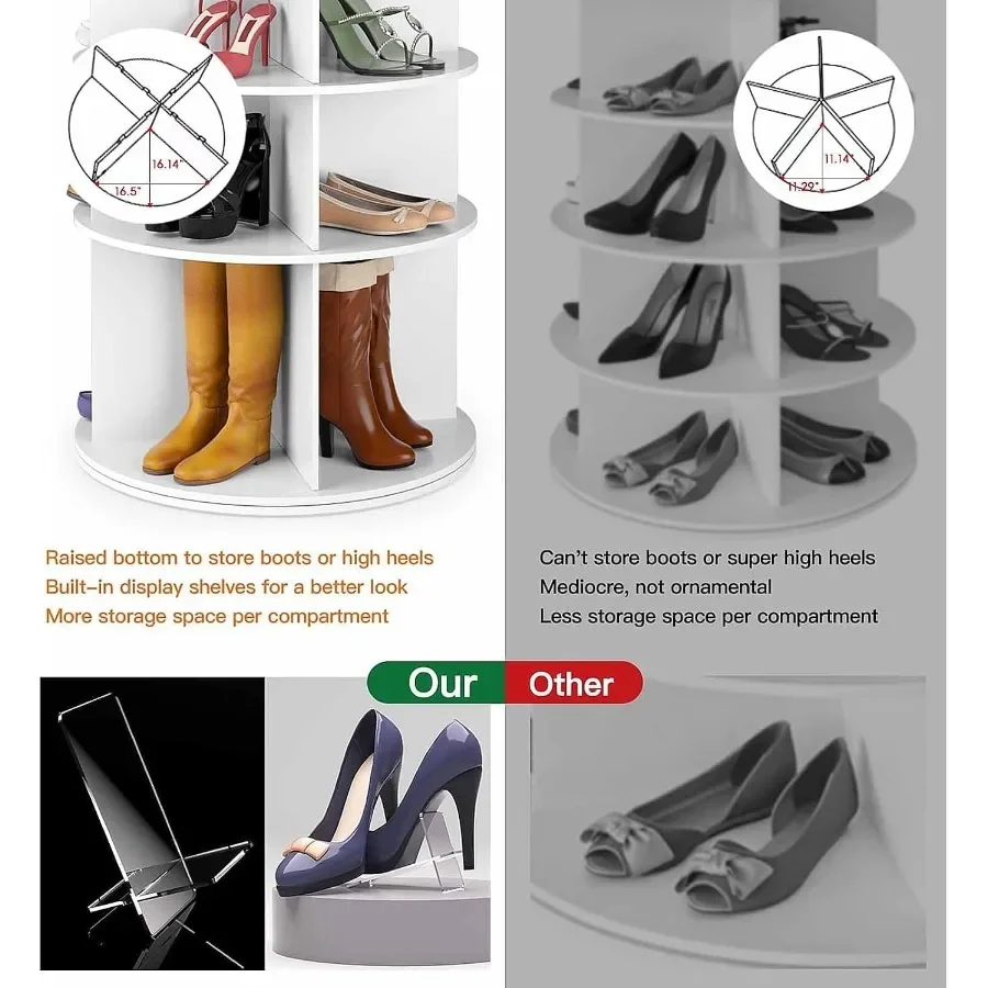 Entryway closet storage organizer: white rotating 7-tier shoe rack tower with 360 spin, made of durable plastic, space-saving a view 3