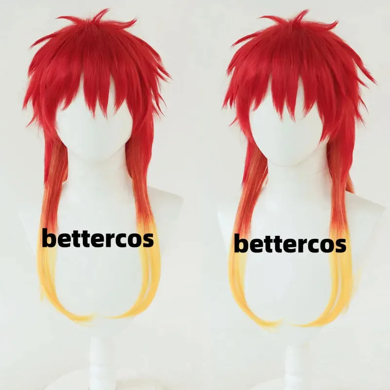 Peluca de Cosplay de Chika Takiishi, pelo amarillo degradado rojo, pelo de fibra resistente al calor + gorro de peluca para Halloween