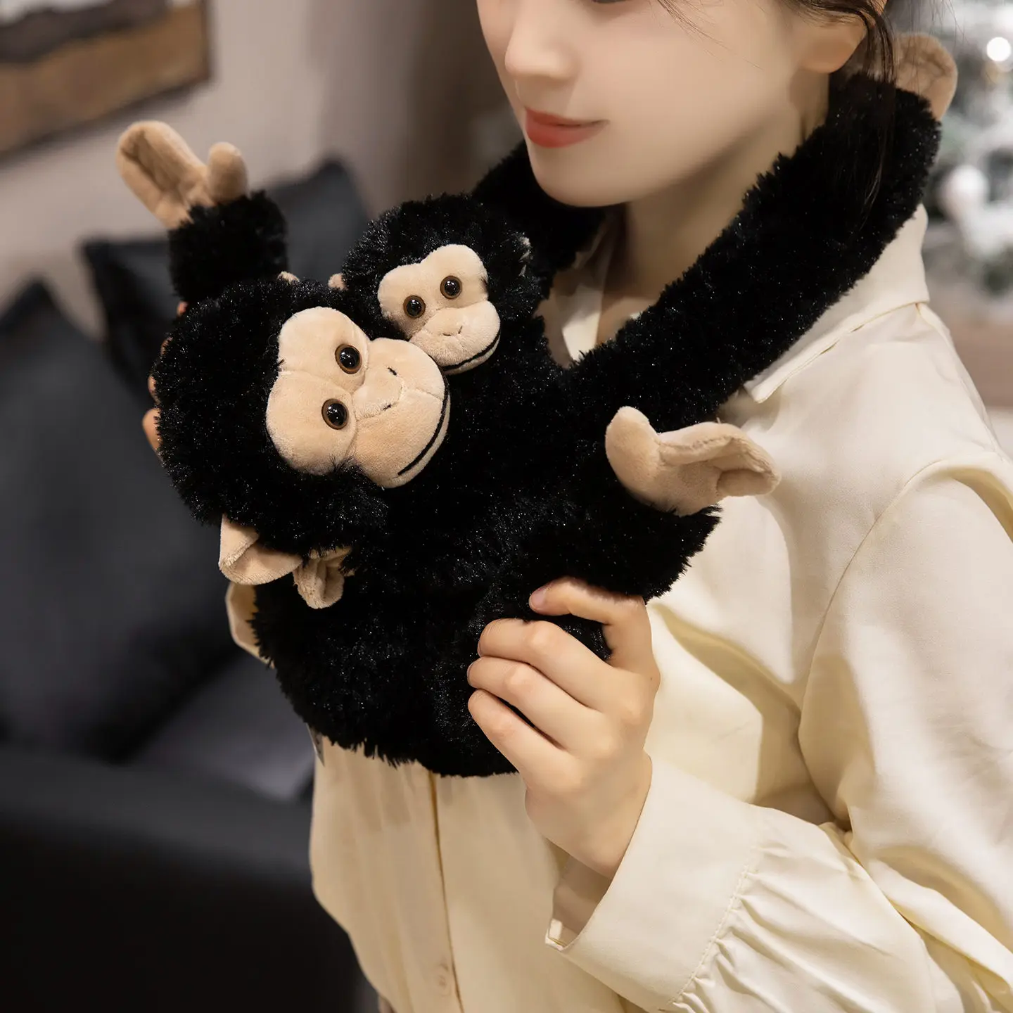 35cm 길이의 어린이용 동물 인형, 어머니와 아이를 위한 긴 팔 봉제 레무르/오랑우탄 인형 커튼 걸이
