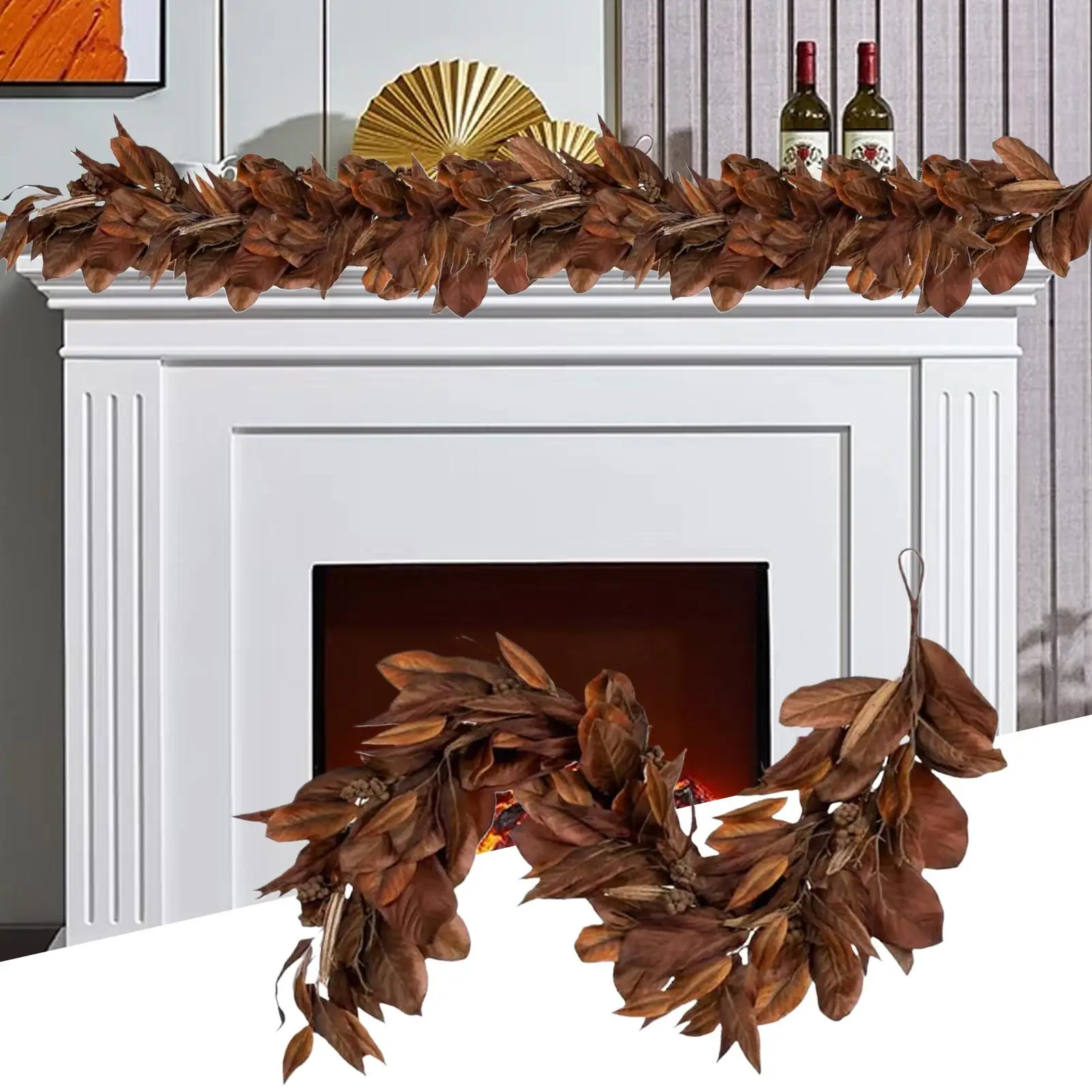 سقوط ماغنوليا يترك جارلاند 6 أقدام الاصطناعي عطلة إكليل ماغنوليا يترك الصنوبر المخاريط جارلاند لحصاد نافذة المطبخ الجدار #3