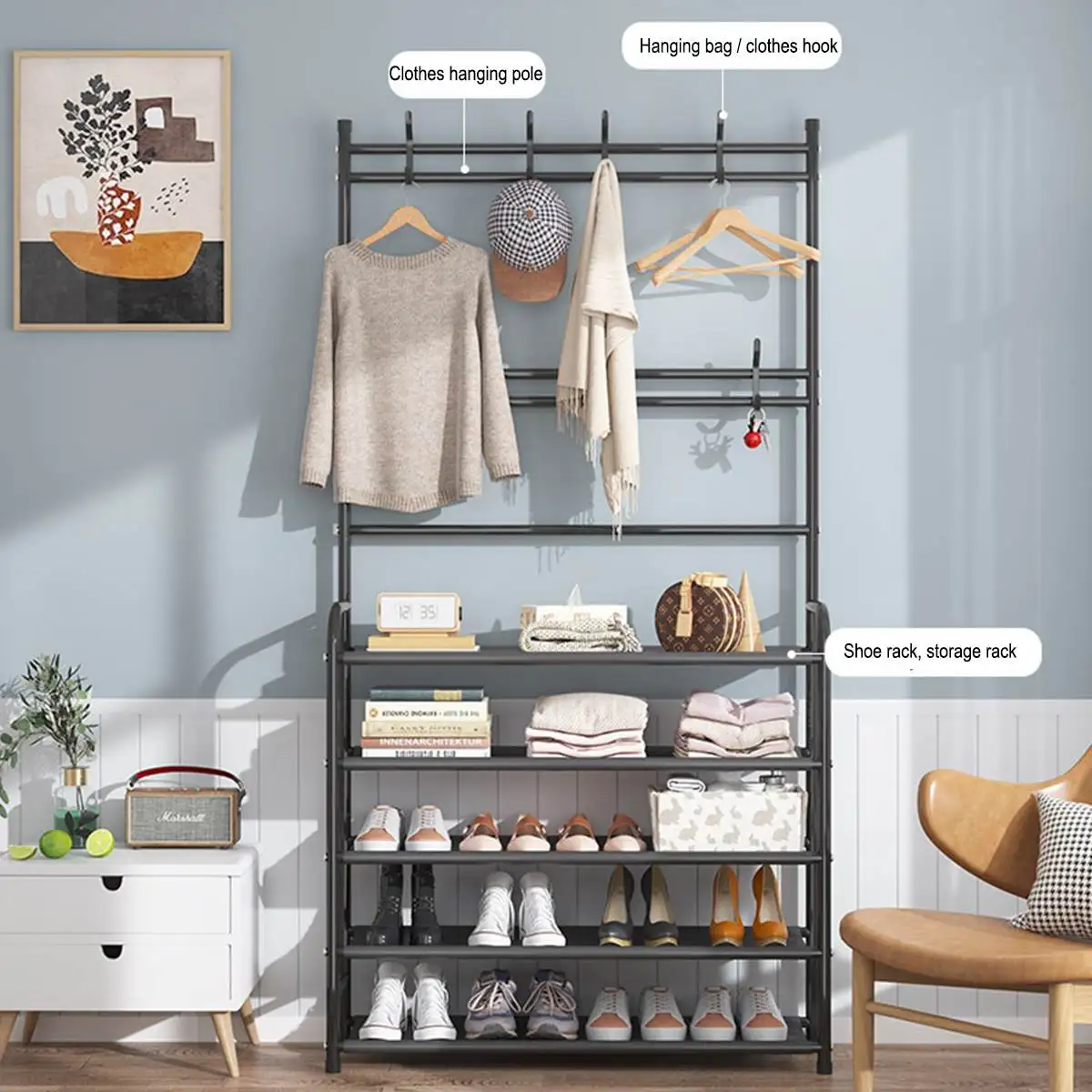 Perchero de Metal de 5 niveles, estante de secado de ropa, colgador de suelo, armario organizador de ropa, armario, muebles para el hogar