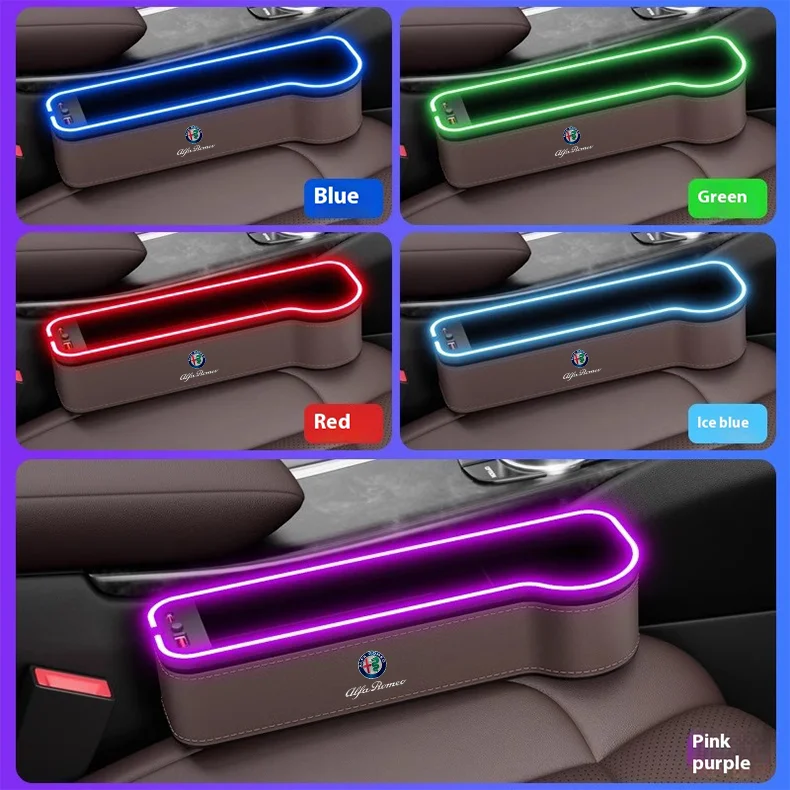 For Alfa Romeo GT 147 156 159 166 Giulia Tonale Stelvio Giulietta Mito Milano Car USB Colour Lamp Seat Storage Case Seat Gap Box