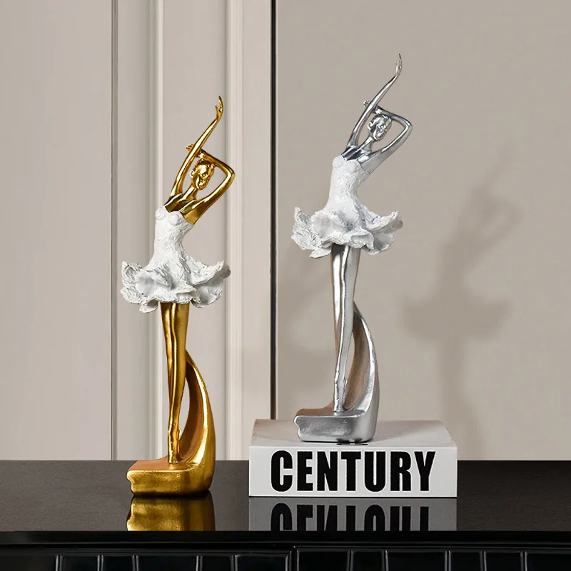 

European Golden Ballet Girl Resin Sculpture Character Crafts Knick-knacks Living Room Bookcase Kids Room Decor Gifts