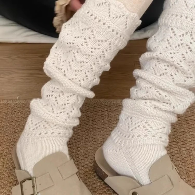 Calcetines huecos de pantorrilla para mantener el calor, calcetines de tubo apilados, calcetines blancos dulces y versátiles, calcetines cálidos de invierno, otoño e invierno