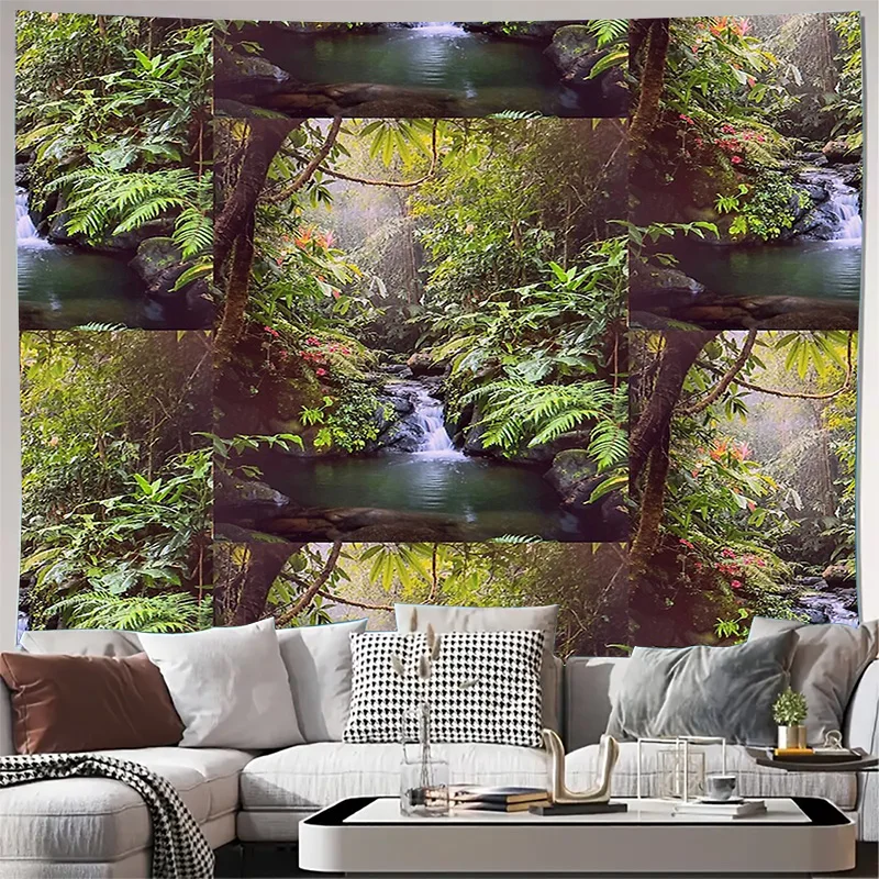 Nature Forest Tapestry Woodland Wall Hanging Mountain River Landscape Home Decor Room Divider Backdrop Vintage Aesthetic Wall Ar