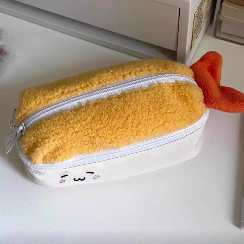 لطيف الكرتون المقلية الروبيان أفخم القلم حقيبة Kawaii سعة كبيرة سستة لينة القرطاسية تخزين اللوازم المدرسية