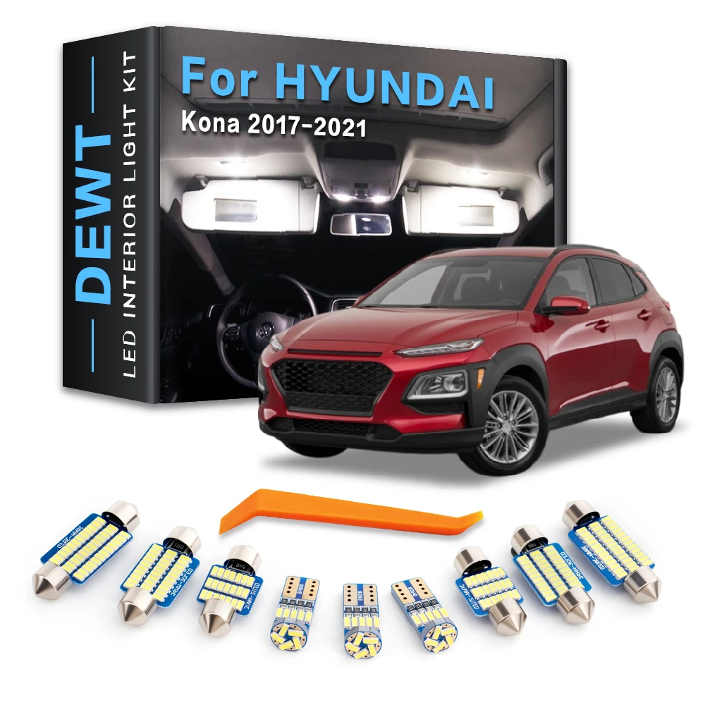 9Pcs Car LED Interior Dome Light Kit For Hyundai Kona 2017 2018 2019 2020 2021 Sunvisor Trunk Bulb Canbus Accessories Auto Parts