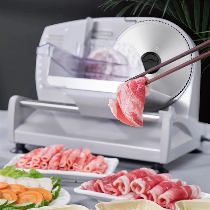 220V Electric Meat Slicer 190mm Adjustable Thickness 1-15mm 200/250W Meat Slicer with Stainless Steel Blade Diameter 190mm