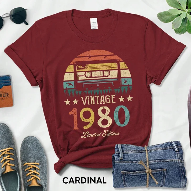 Vintage 1980 Limited Edition Retro Cassette Women T Shirt 45th 45 Years Old Birthday Party Girlfriend Gift Black T-shirt Femme