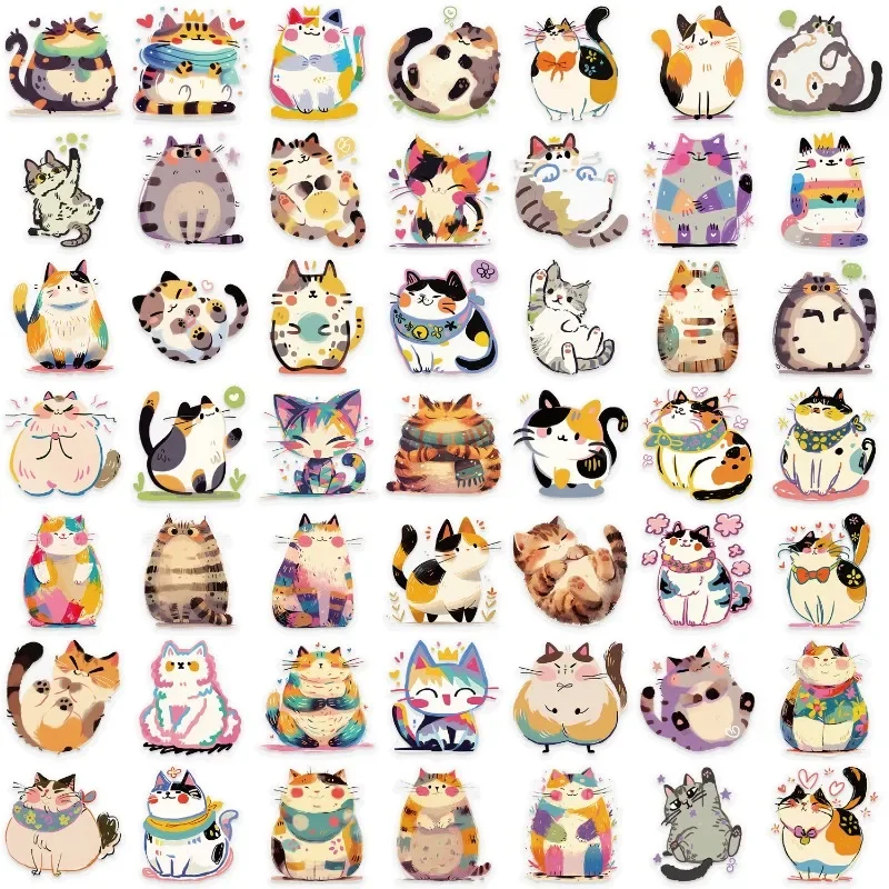 50pcs Cute Funny Cat Animal Cartoon Stickers DIY Scrapbooking Guitar Snowboard Motorcycle Luggage  PET Sticker