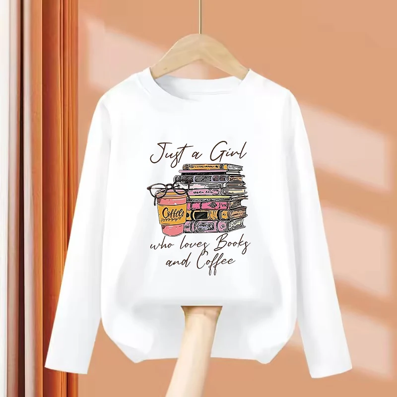 Just A Girl Who Love Book and Coffee Printed T Shirts Kids Children's T-shirt Boys Girls Summer Spring Casual Top Tee Shirt