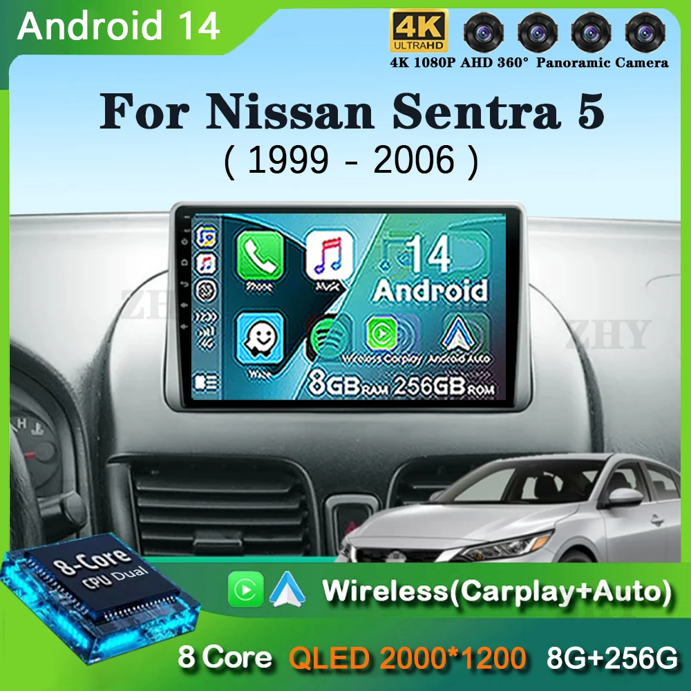 

Android 14 Car Radio For Nissan Sentra 5 B15 1999 - 2006 Navigation GPS Multimedia Video Player Stereo wifi+4G Carplay Auto DVD