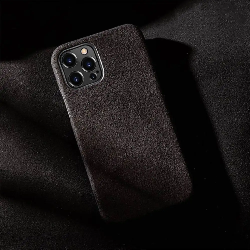 Premium Suede Leather Slim Case for iPhone 13 14 15 16 Pro Max Matte Armor Back Cover