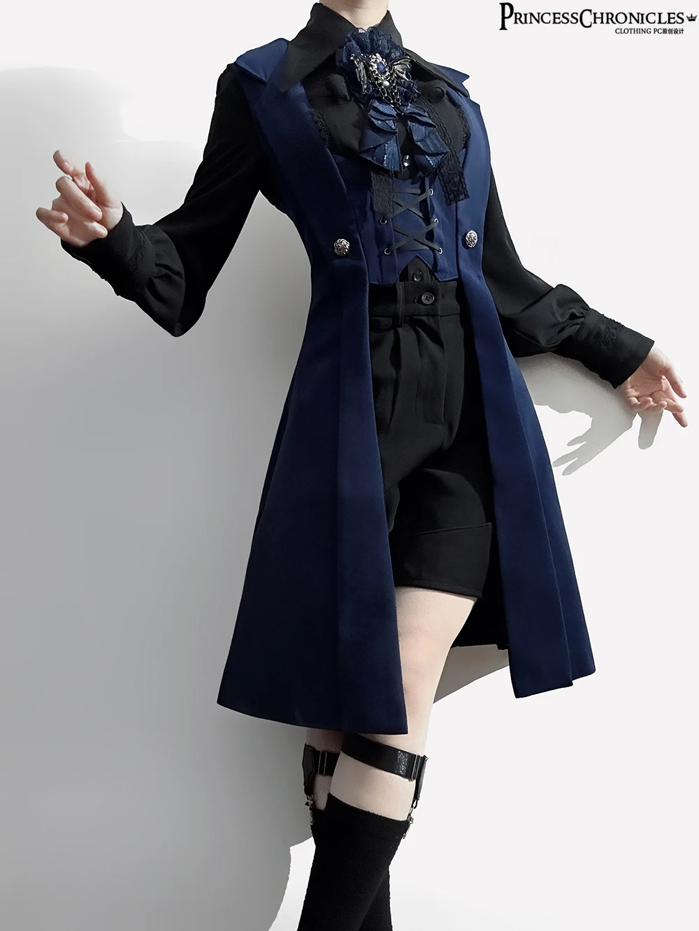 Ouji Lolita Dark Night Overture Retro Dark Middle Ages Handsome Blue Long Vest Slim Fit by Princess Chronicles