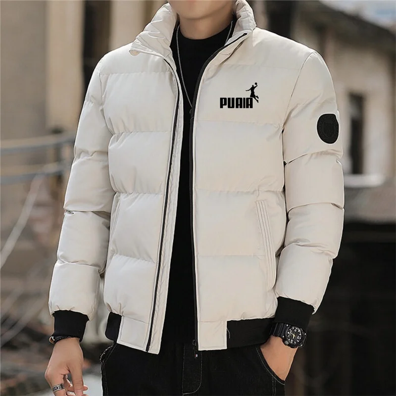 เสื้อแจ็คเก็ตผ้าฝ้ายคอตั้งสำหรับผู้ชาย ฤดูใบไม้ร่วงและฤดูหนาว แบบมีซิป สไตล์เกาหลี หนา อุ่น