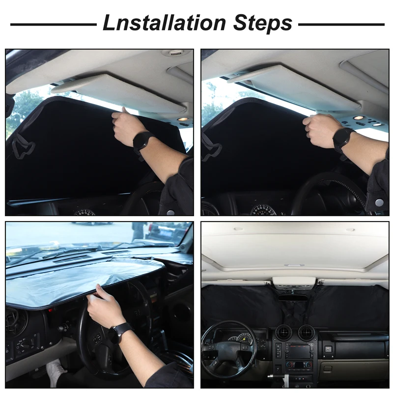 For Hummer H2 2003-2009 front glass sunshade front glass anti-UV sun protection car tools accessories Black/Sliver