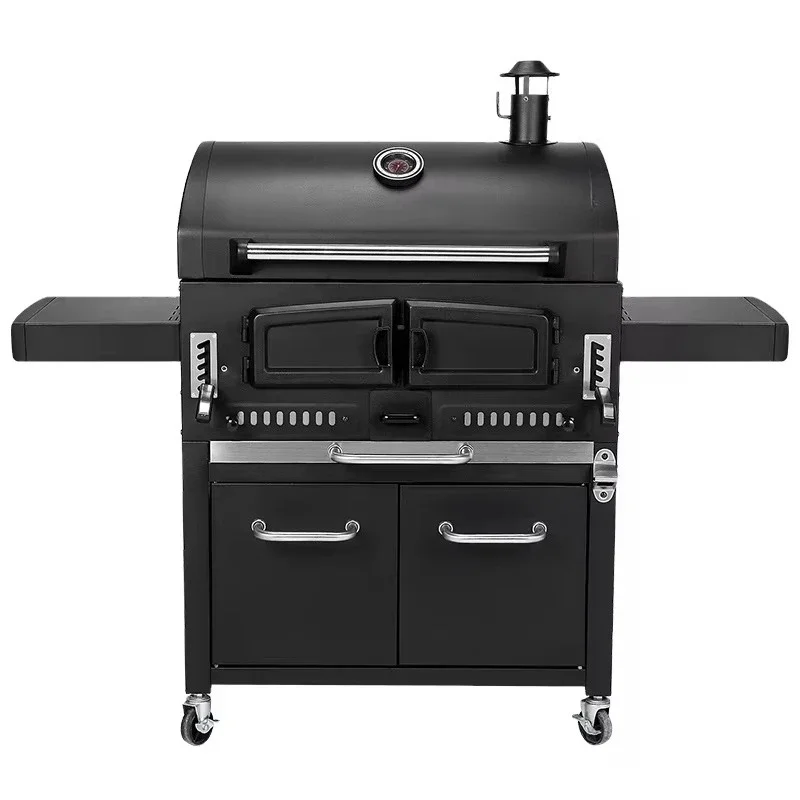 

Large outdoor portable charcoal grill heavy duty trolley cast iron burning