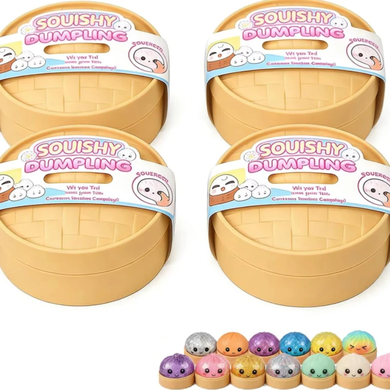 Dumpling Mystery Box: Zufällig Farbige Glitzer-Squishy-Spielzeuge, Maltose-Textur Langsam Aufsteigender Stressball, Ästhetische Schreibtisch-Spielzeuge