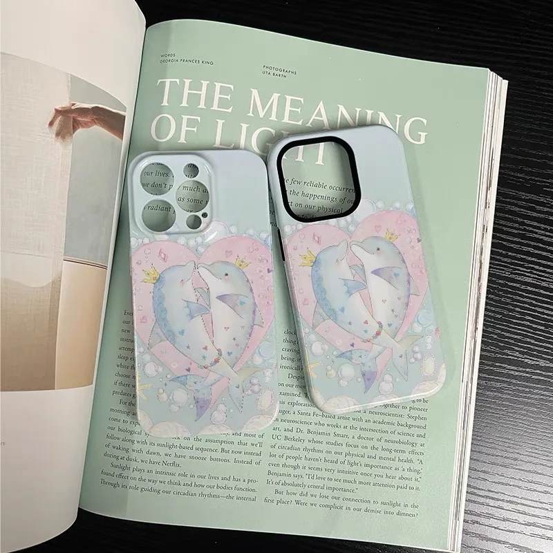 Ins Blue Love Dolphin Cartoon Case dla IPHONE 16ProMax 15 14 13 12 11 PRO 16 Plus Akrylowe etui TPU dwa w jednym Magnetyczne etui na telefon