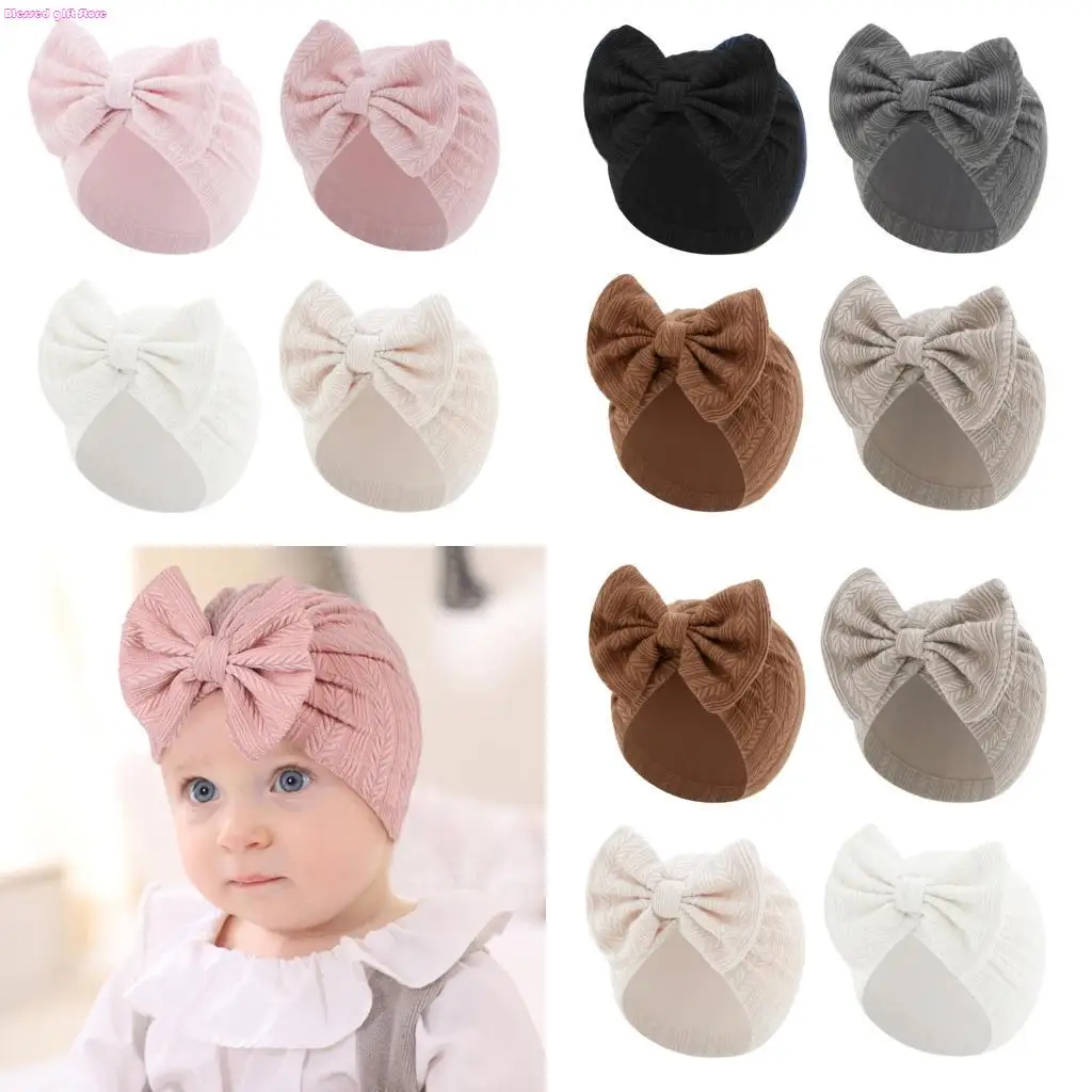 D0JC 4Pcs 2025 Baby Bonnet Hat Cotton Breathable Newborns Fetal Cap Fashionable Brimless Hat Soft Bonnet Trend Headwear