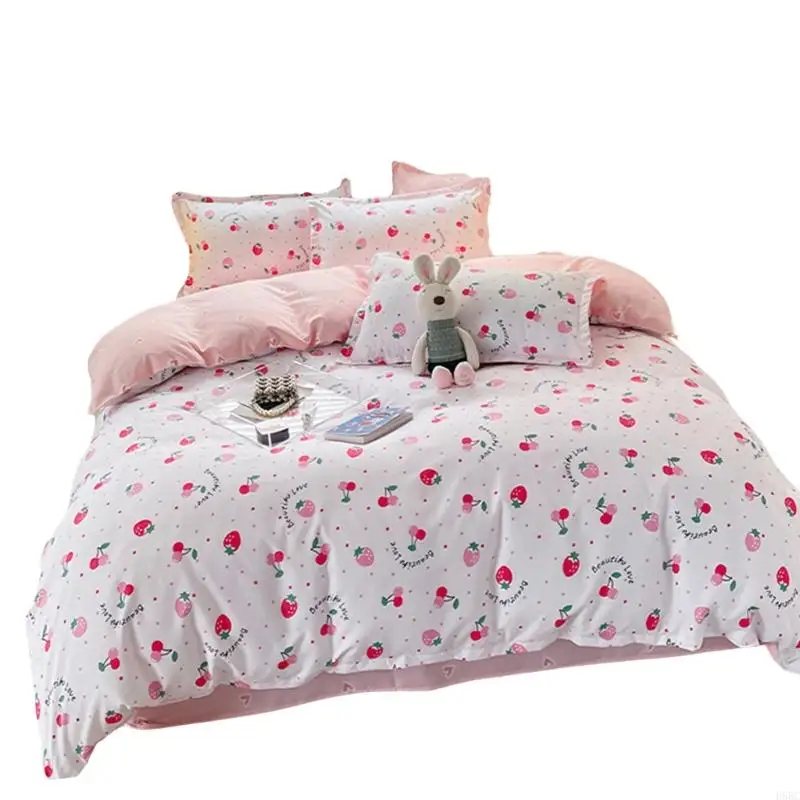 4 Piece Bed Sheet Set Washed Cotton Textiles Gentle Brushed Queen Size Duvet Cover Pillowcase Easy Maintenance