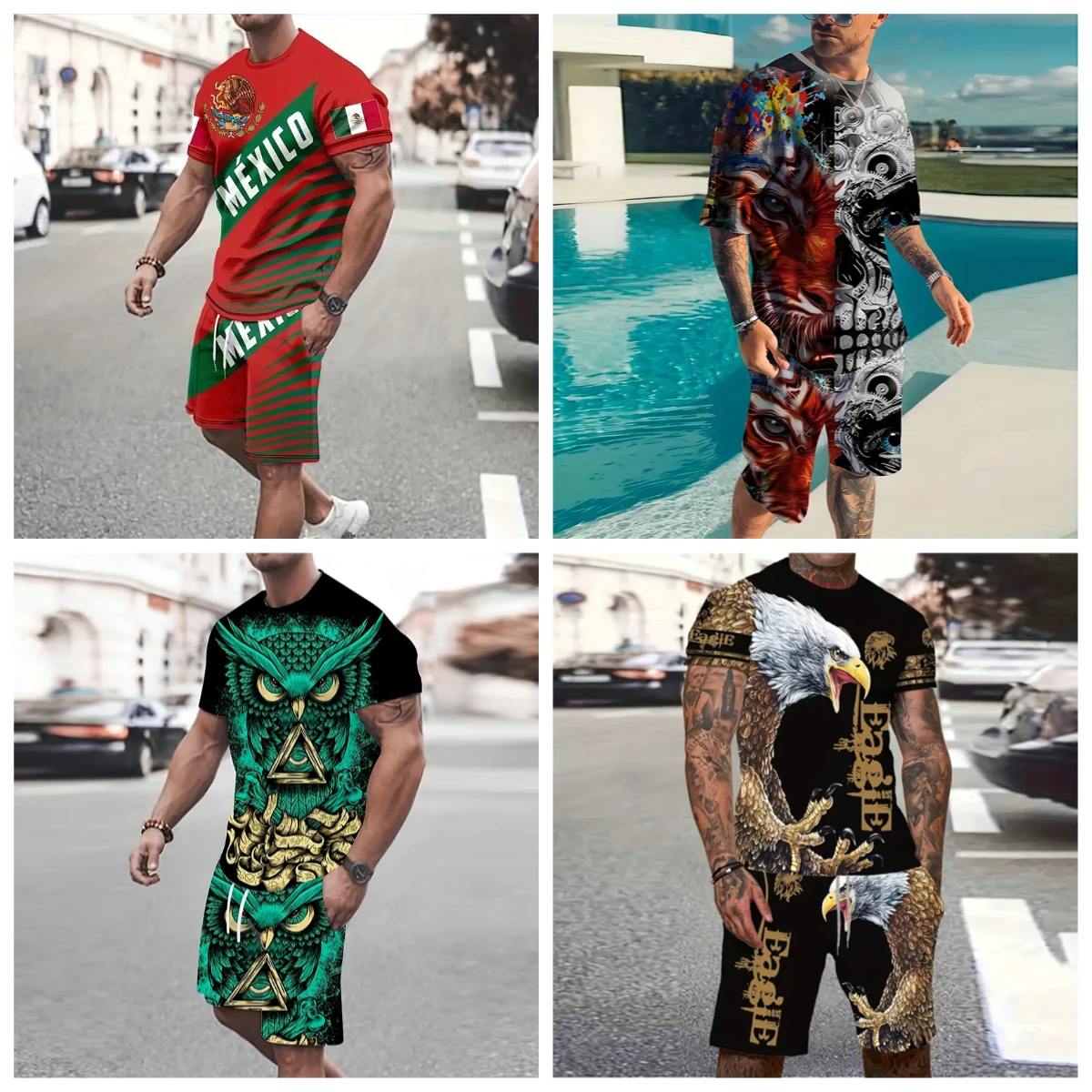

25-26 Summer Hot-selling Fashion Trend Luxury Suit 3D Printing American Street Breathable Quick-drying T-shirt Shorts Set