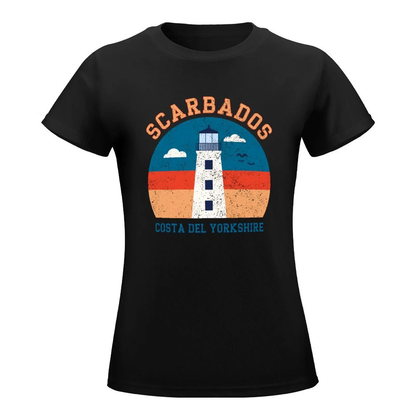 Scarbados Costa Del Yorkshire Scarborough UK Lighthouse Distressed T-Shirt Blouse korean fashion black t shirts for Women