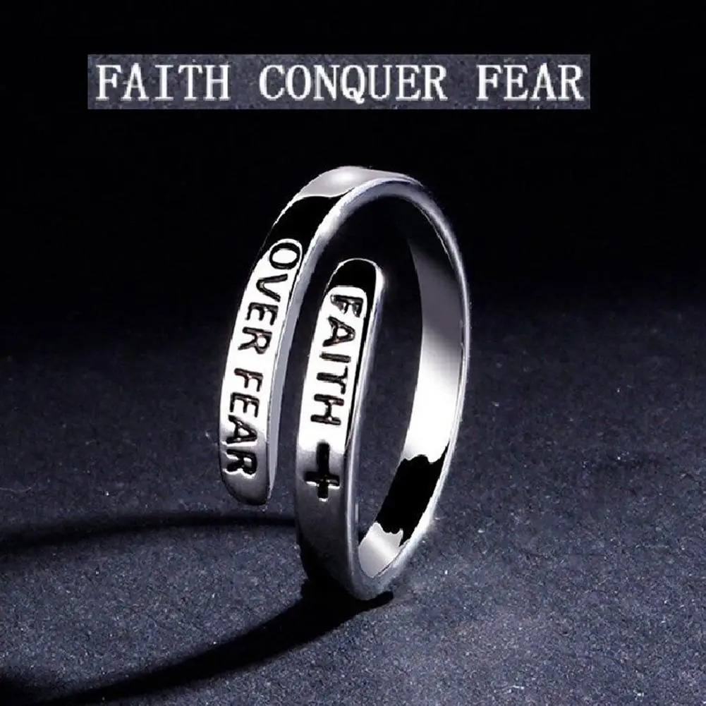 Letters Silver Rings Reputation FAITH OVER FEAR Trendy Personalized Adjustabl Women Men Gift Finger Oping Line I0N6