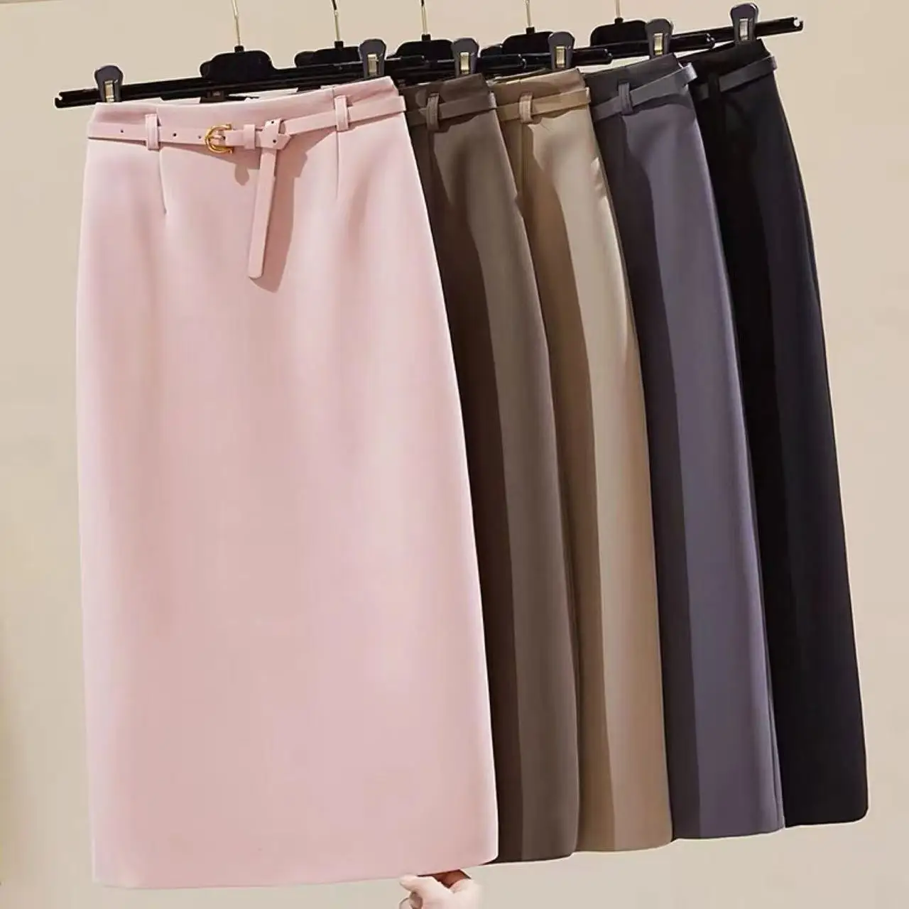 

Women's Elegang Solid Color Versatile Half Skirt Summer New Temperament High Waist Slim A-Line Mid Skirts Office Lady Skirt