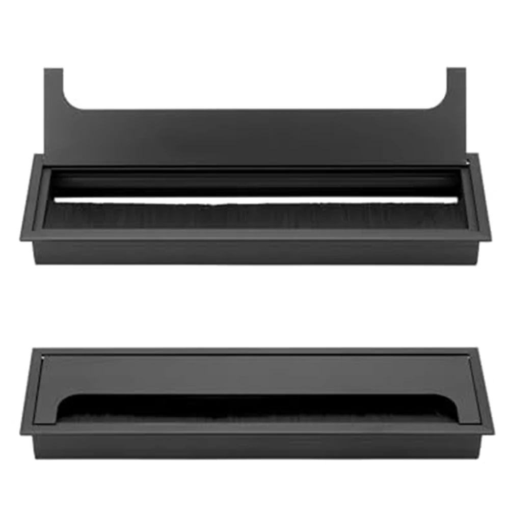 

2 PCS Black Aluminum Alloy Rectangular Cable Hole Cover With Brush Seal Desktop Wire Management Grommet For Office Home