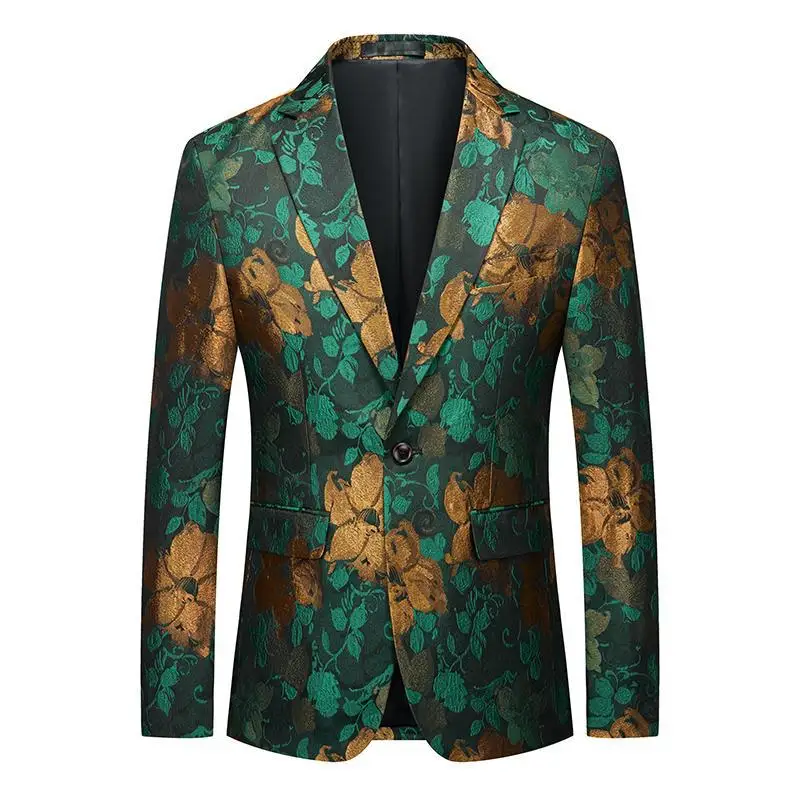 

2025 New Men's Busin Casual Floral Tuxedo Jaet Ultra Slim Fit Embroidered Host Ceremony Formal Wear Cotton Blend Fabric