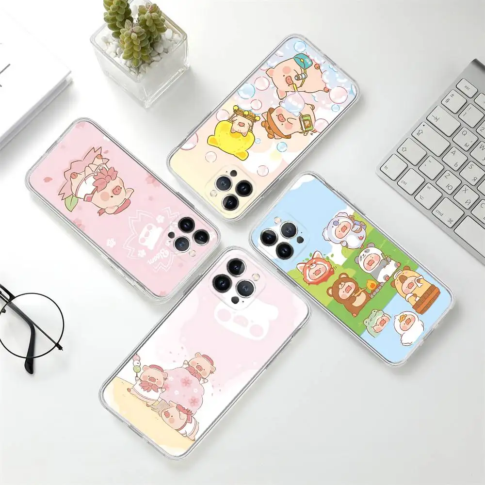 Pink Cute Pig L-lulu Kawaii For IPhone 17 16 15 14 13 12 11 Pro Max Plus Transparent Soft TPU Phone Cover