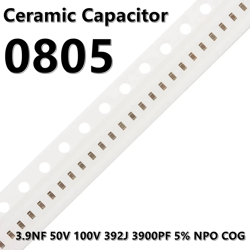 ตัวเก็บประจุเซรามิก5% NPO COG 2012 SMD สำหรับ3900PF 392J 3.9NF 50V 100V จำนวน50ชิ้น