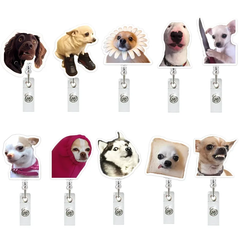 Cute Funny Dog Meme Acrylic Retractable Badge Reel Cartoon Animal Chest Badge Holder for Medical Staff