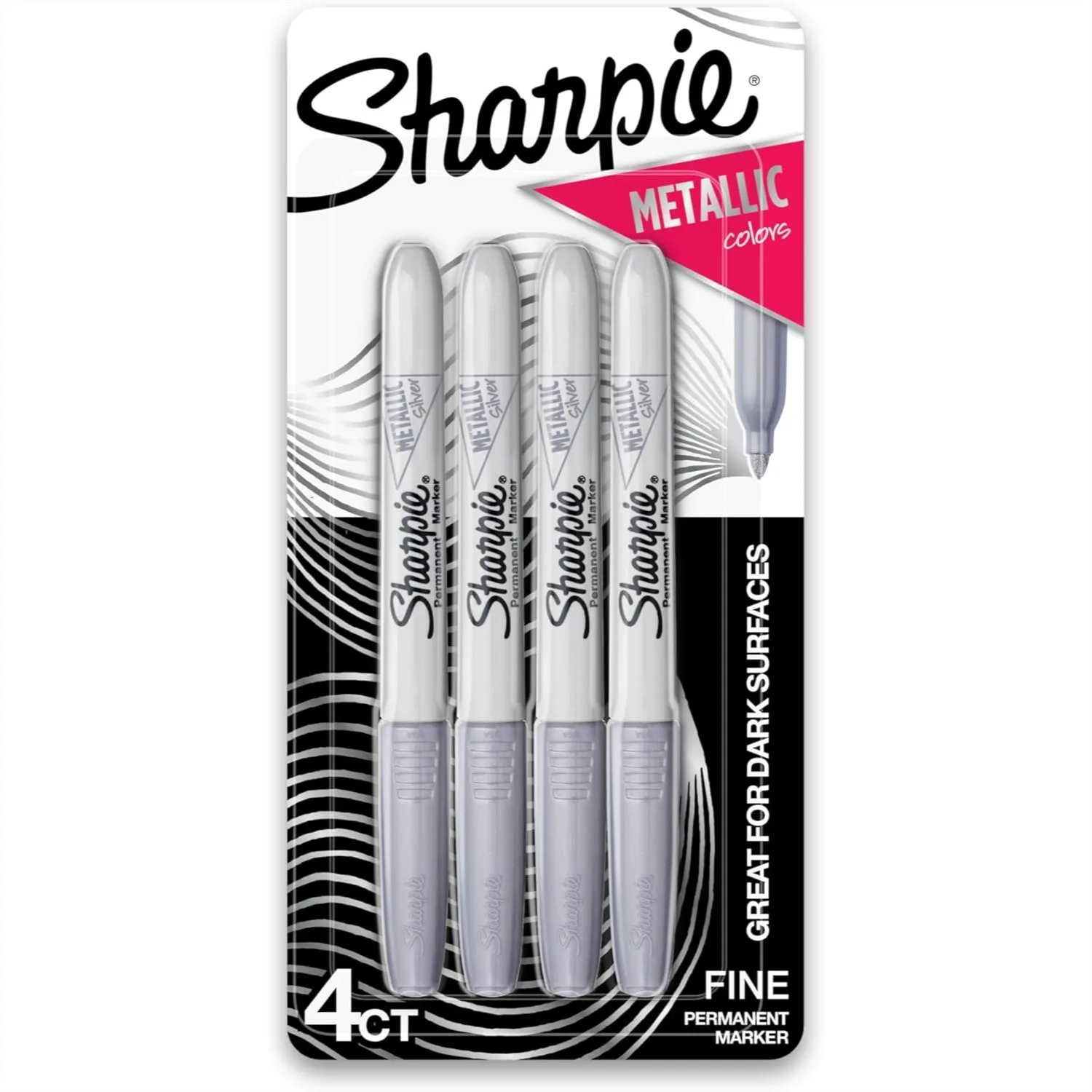 

Metallic Permanent Markers Fine Point Silver 4 Count for Black Paper Dark Surfaces Arts Crafts