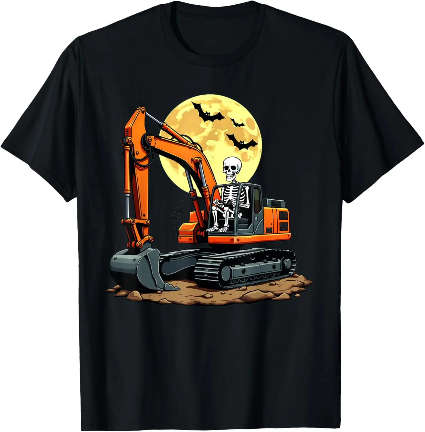 

Funny Skeleton Driving Excavator Halloween Construction Kids T-Shirt