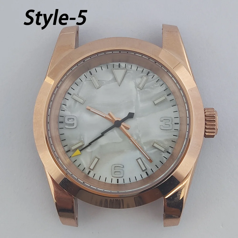 

39mm caseRose gold stainless steel caseShell dial with lightning handsSuitable for NH35/NH36 movementsSupports customised logos