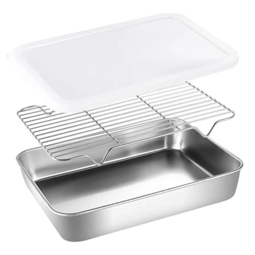 Oil Filter Container for sliver Stainless Steel Tray Freshness Retention Kitchen Organizer Lidded Tray Deep Structure
