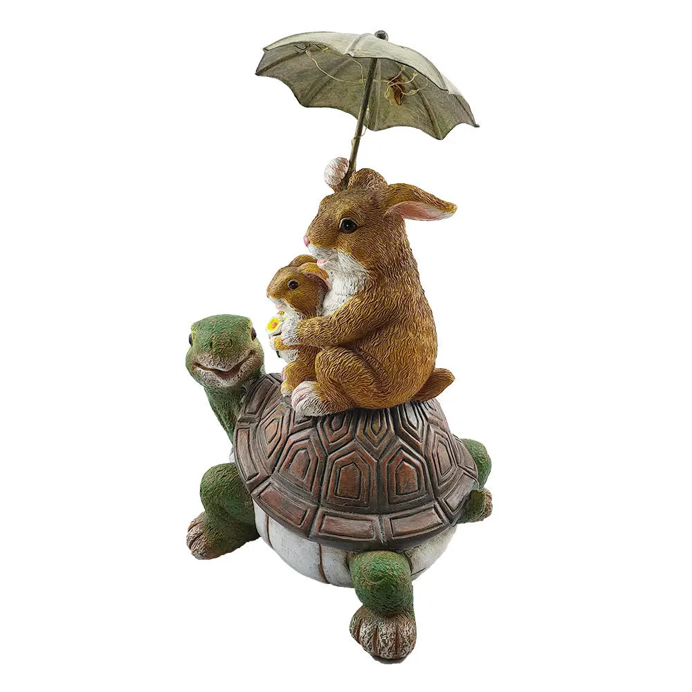 

New Creative Turtle Ornament Rabbit Umbrella Garden Balcony Decoration Resin Crafts Solar Luminescence