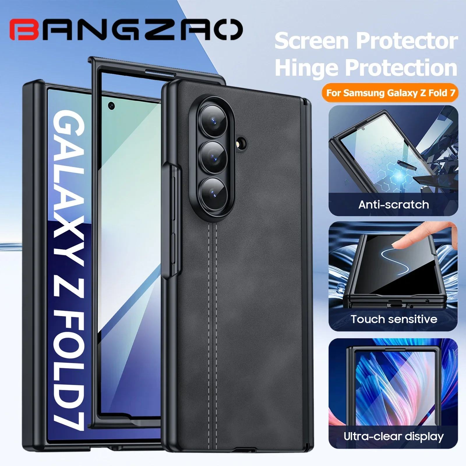 

Для MagSafe, защита петли, защитная пленка HD, противоударный защитный чехол из искусственной кожи с пескоструйной обработкой для ПК Galaxy Fold 7-черный