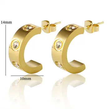 金輝奢華十字架螺絲耳釘,女士C形水晶鋯石不鏽鋼小耳環,情侶禮物,新款 10 最佳銷售 卡地亞耳環 - №3