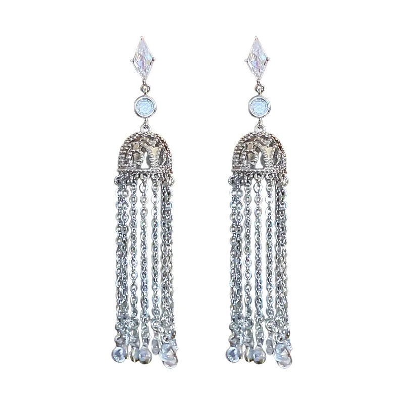 Diamond zircon lantern chain long tassel earrings exaggerated earrings