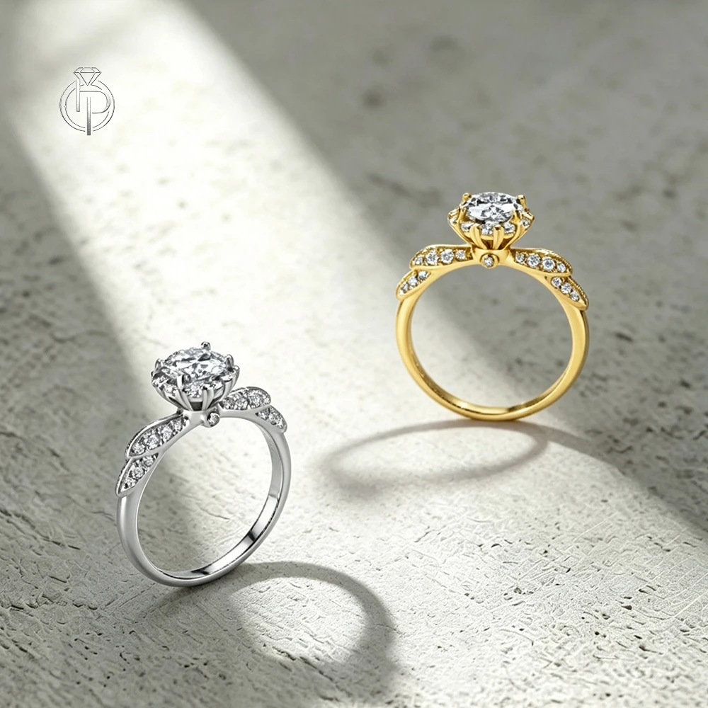 HORRIPAL  D Color 1 CT Moissanite Diamond Rings for Women S925 Prong Setting Plated 18k White Gold With GRA Fine Wedding Jewelry
