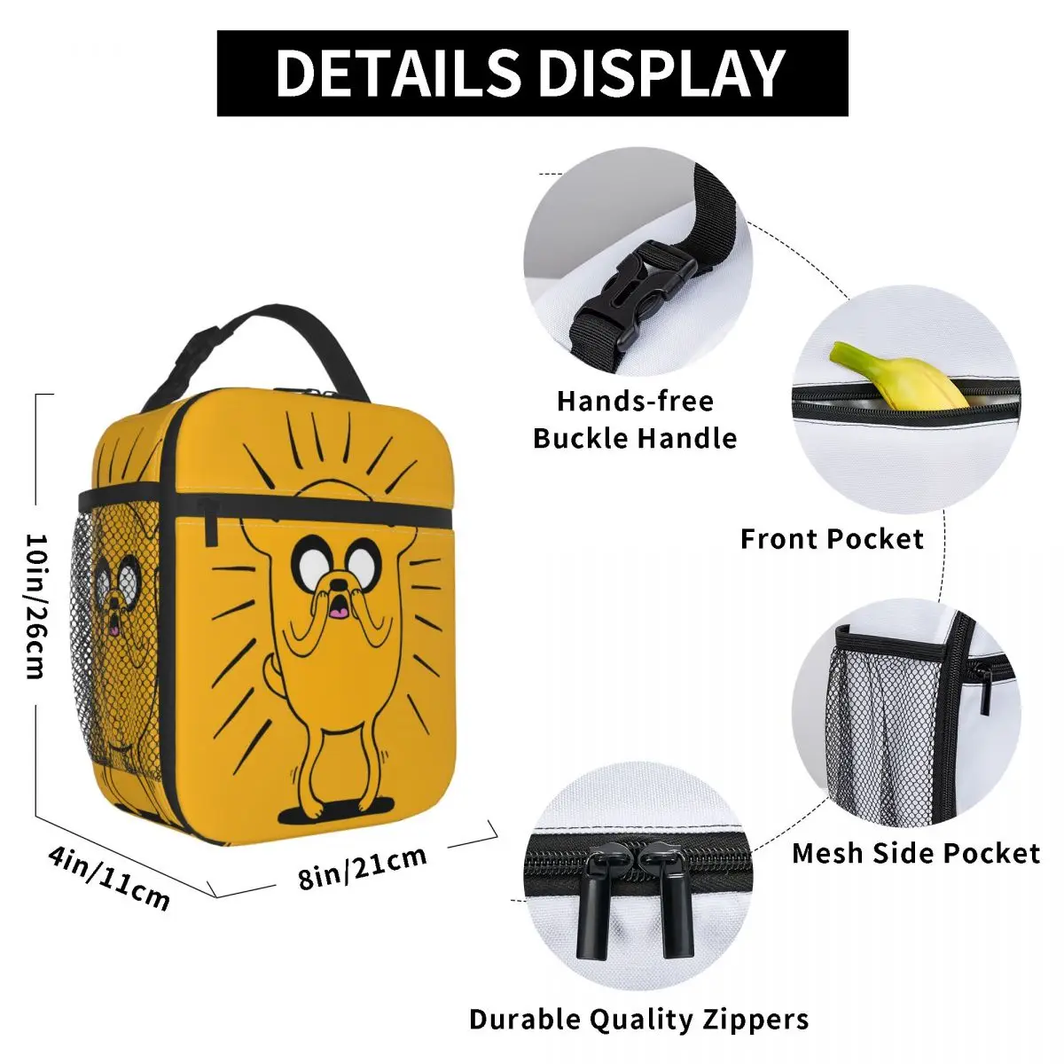 Adventures Time Jake The Dog In Shock Insulated Lunch Bag Portable Meal Container Thermal Bag Tote Lunch Box School Girl Boy