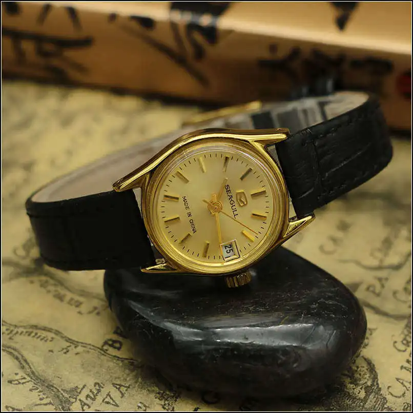 

Женские механические часы Old Seagull Titanium Simple Retro с кожаным ремешком и календарем, три стрелки